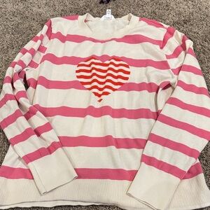 Time and Tru Cream and Pink Striped Sweater